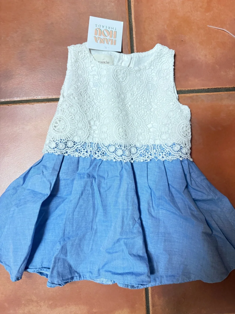 Toughskins White Lace Top with Blue Skater Dress